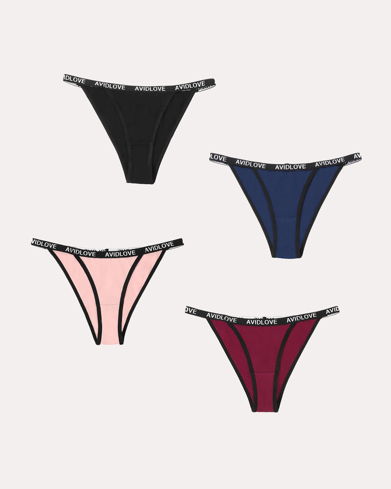 Avidlove 4-pack cotton string panties in assorted colors with logo waistband, sexy lingerie