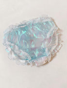 Sheer ruffle brief with iridescent holographic finish and elastic waist