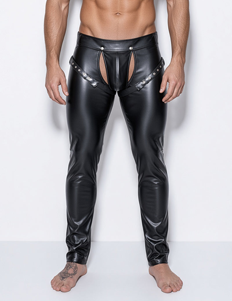 Men Faux Leather Tight Fit Pants - Black