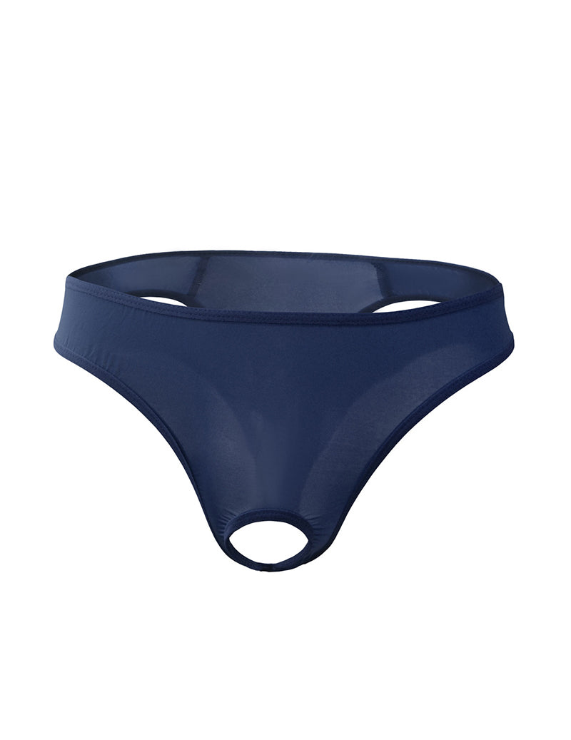 Men Ice Silk Sheer G-String Thong - Navy