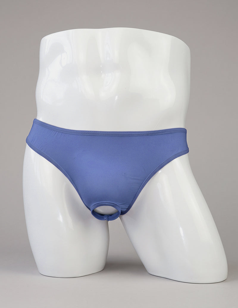Men's sheer g-string thong, deep blue, low-rise waistband, front pouch