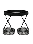 Men's black lace garter thong with wide waistband and lace-trim leg cups