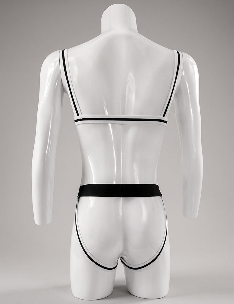 Men Wide Band Jockstrap Bodysuit - Black