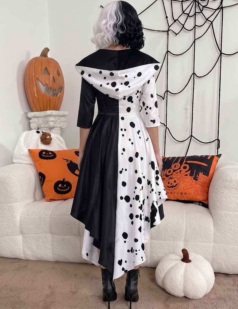 Gothic Harlequin Fit and Flare Dress with Buckle Straps - Black