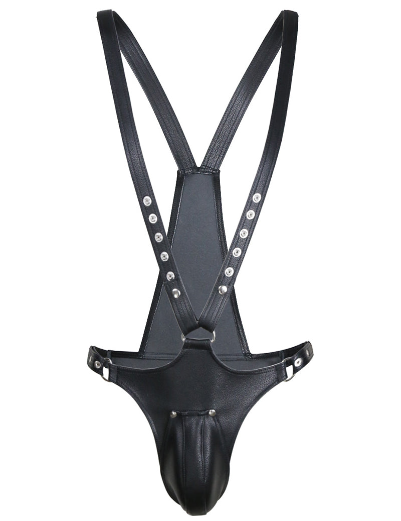 Men's PU Leather Body Harness with Studded Straps D-Ring and Pouch