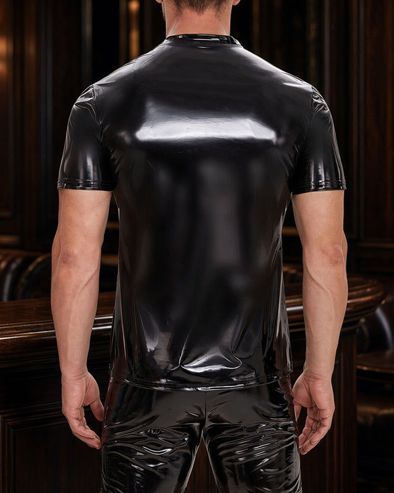 Men Glossy Short Sleeve Crew Neck T-Shirt