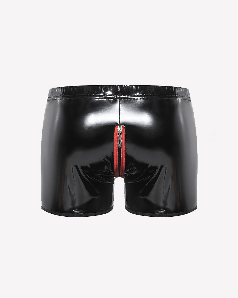 Men Glossy Zip Front Crotchless Boxer Briefs
