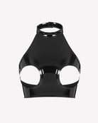Glossy Halter Neck Cupless Crop Top