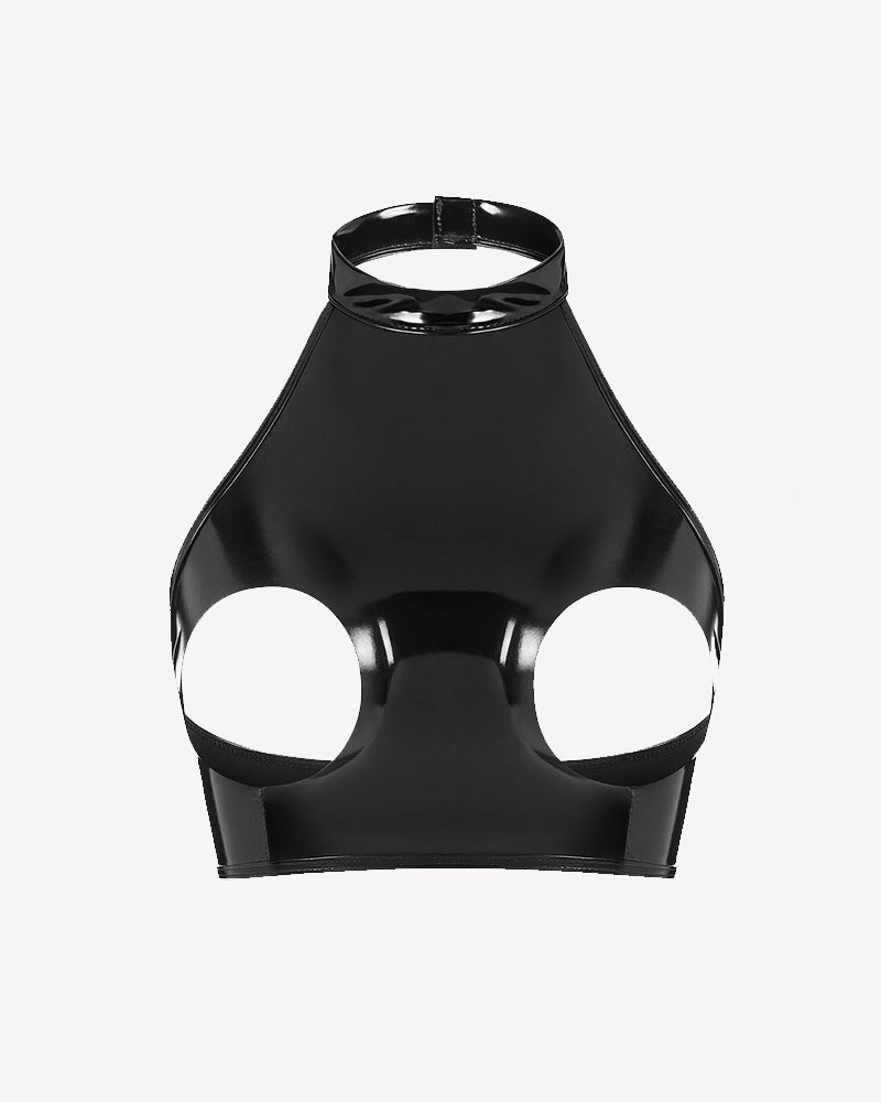 Glossy Halter Neck Cupless Crop Top
