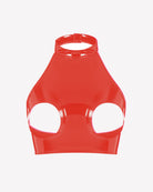 Glossy Halter Neck Cupless Crop Top