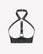 Glossy Halter Harness Bra with Metal Rings