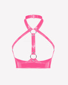Glossy Halter Harness Bra with Metal Rings