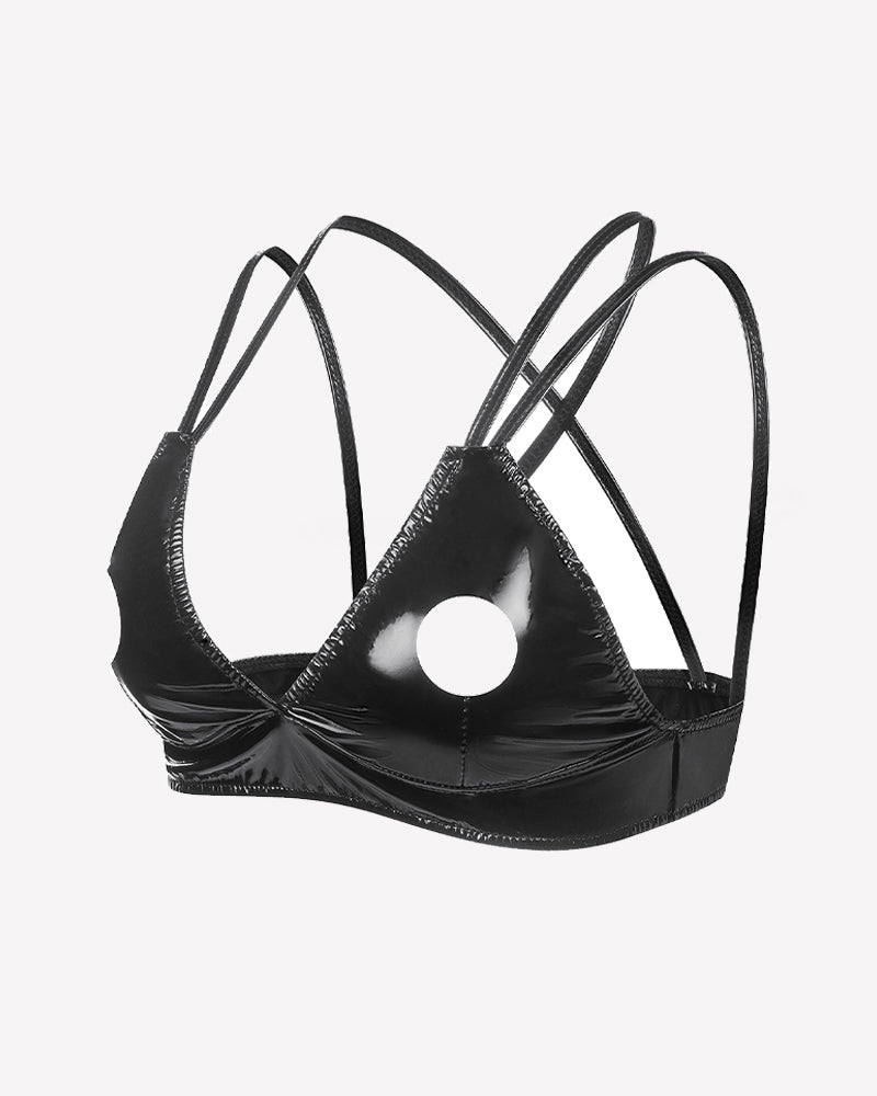 Glossy Criss-Cross Strap Cupless Bra