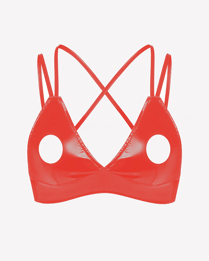 Glossy Criss-Cross Strap Cupless Bra