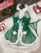 Christmas Sheer Mesh Fly-Away Babydoll with Thong