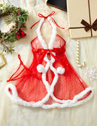 Christmas Sheer Mesh Fly-Away Babydoll with Thong