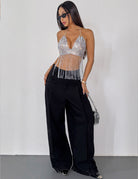 Metallic Chain Fringe Halter Crop Top