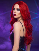 Long wavy center-part curly wig, rich red, long voluminous waves