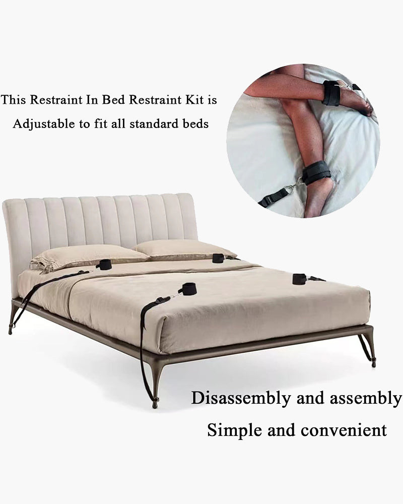 SM bed restraint kit, black straps and cuffs for intimate play, adjustable and secure