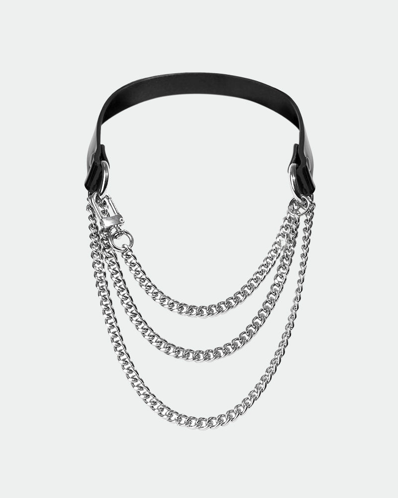 SM Supplies Collar Neck Cover with black leather and silver chains