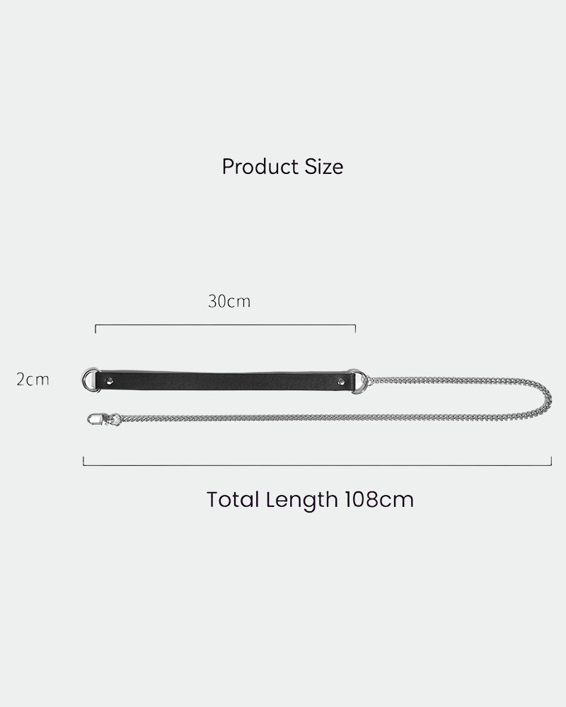 SM Supplies Collar Neck Cover size guide: black leather collar with silver chain, 108cm total length