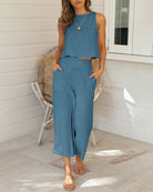 Two Piece Set Casual Loose Fashion Sleeveless Top Wide Leg Pants