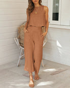 Two Piece Set Casual Loose Fashion Sleeveless Top Wide Leg Pants