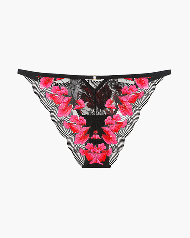 Embroidered Maple Leaf Panty with floral lace details, sweet and seductive lingerie