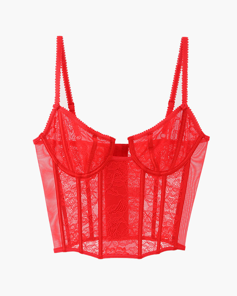 Red lace push-up corset bra, sweet and seductive lingerie for women, adjustable straps