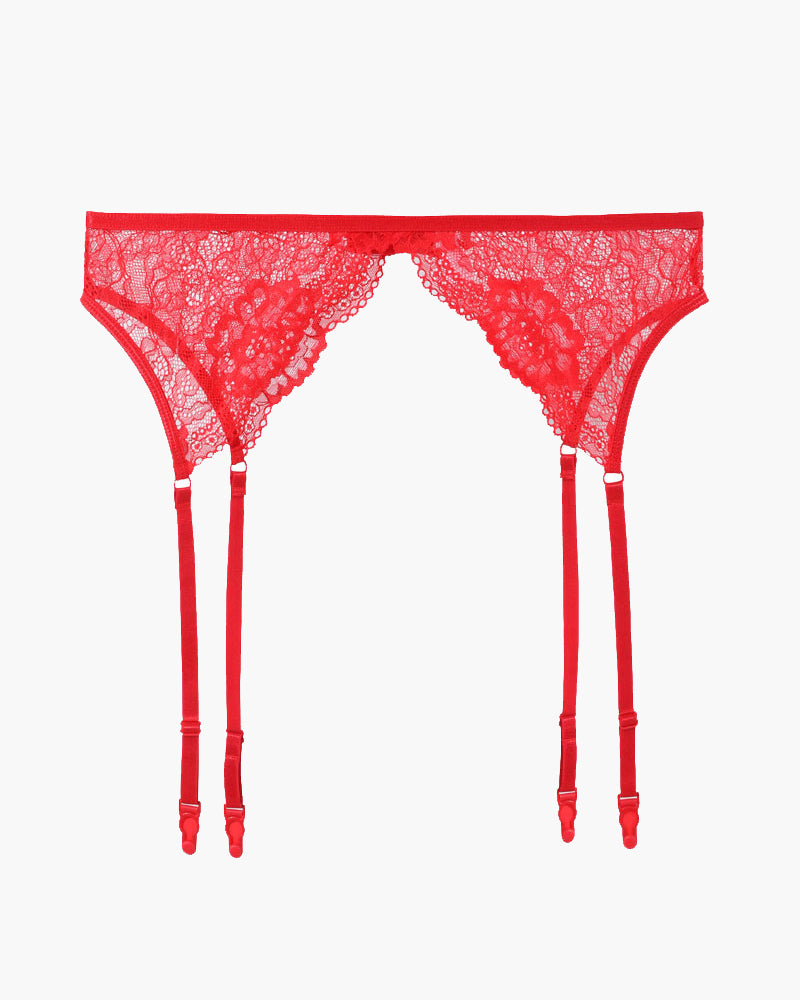 Red lace garter belt with adjustable straps, sweet and seductive lingerie details