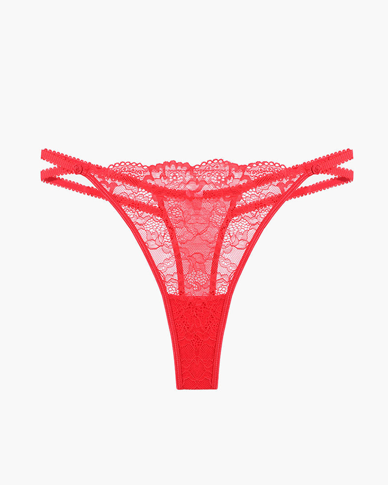 Red lace thong panty with delicate lace details, sweet and seductive lingerie for women