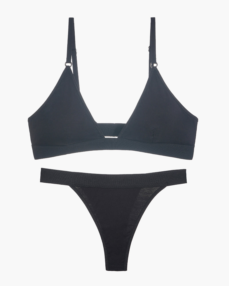 Black triangle bra and thong set, adjustable straps, comfortable lingerie, sweet and seductive