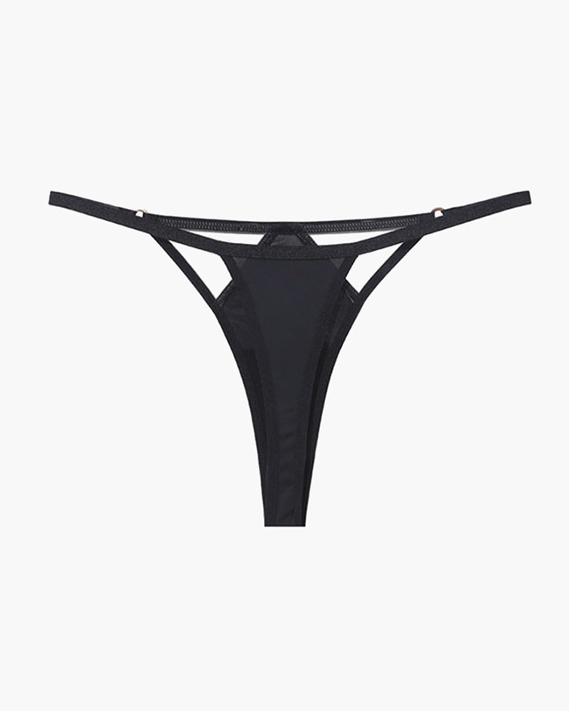 Black mesh hollow thong with delicate details, offering a sweet yet seductive look.