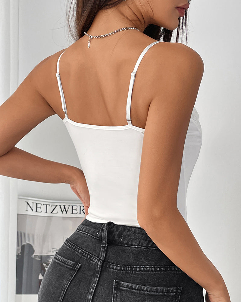 White elegant chest wrap camis with thin straps, perfect for a confident and sexy look. Back view.