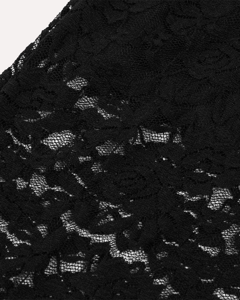 Black floral lace detail, plunge neck halter two-piece set, summer lingerie