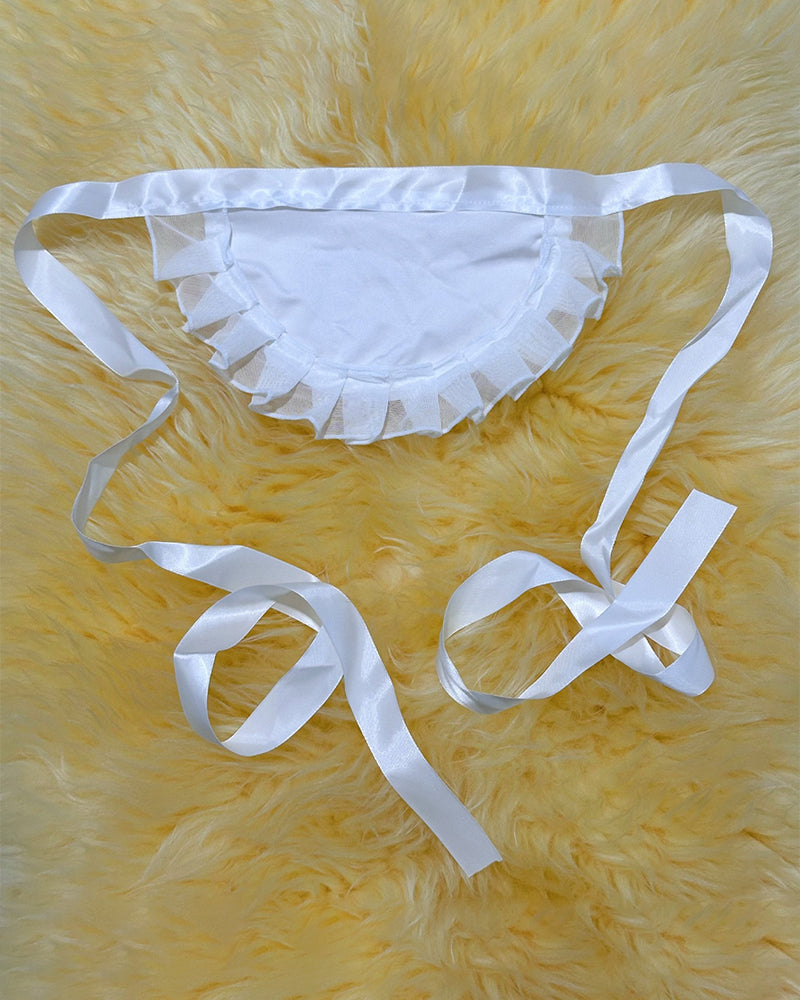Maid Costume white satin apron with lace trim and ties, part of the set