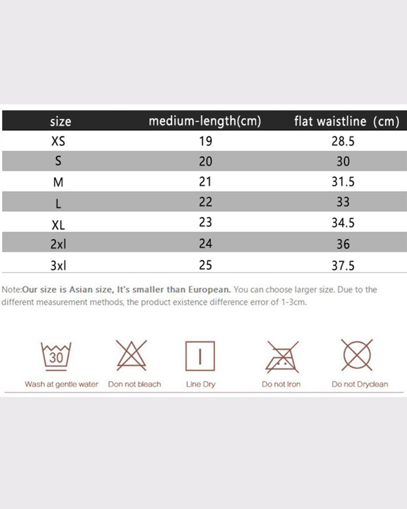Low waist panties size chart with measurements and care instructions for breathable cotton panties.