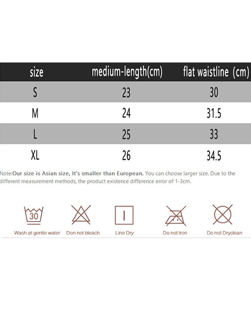 Size chart for Lace print stripes Panties, featuring measurements and care instructions.