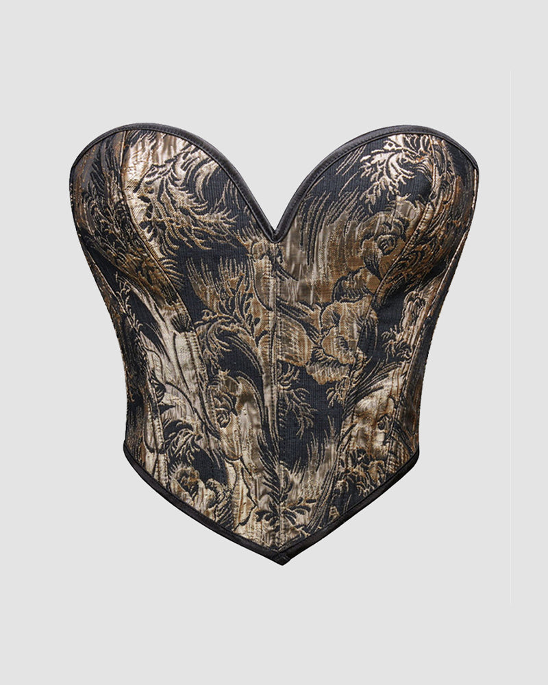 1950s black and gold floral corset, waist training design, perfect for parties and weddings