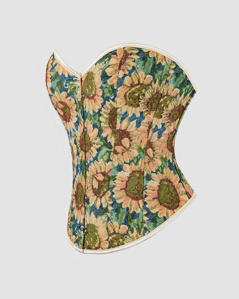 1930s Sunflower Corset, cotton and spandex blend, perfect for parties and weddings