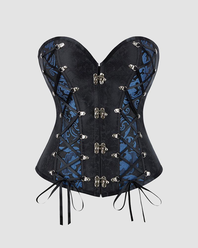 Black gothic corset with blue floral accents, 12 boned structure, perfect for parties and weddings
