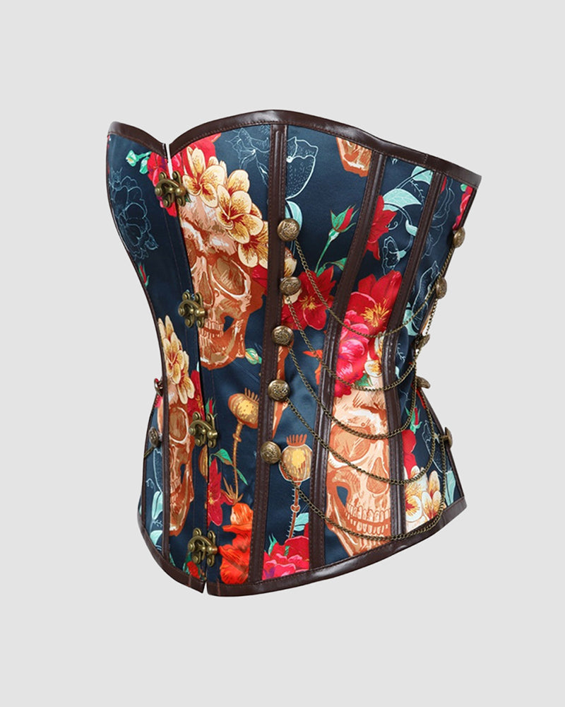 1950s Corset with skull and floral print, perfect for parties and weddings