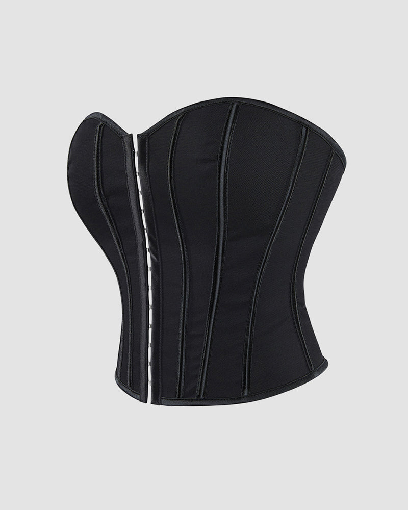 Black 14 Boned Cotton Corset with Hook and Eye Closure