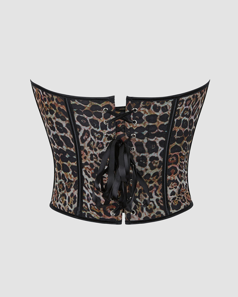 1960s Leopard Print Corset, boning for waist support, perfect for parties and special events