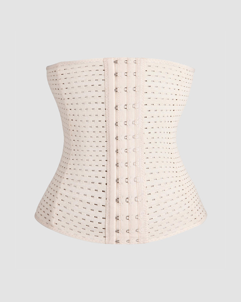 Beige three-breasted corset with perforated design, slimming waist effect, Avidlove lingerie
