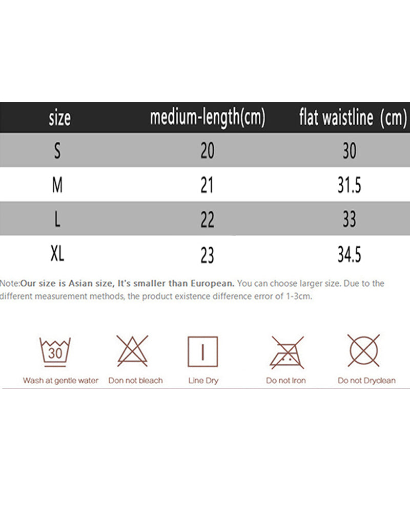 Ribbed mid-rise waist panties size chart: S, M, L, XL with measurements and washing instructions