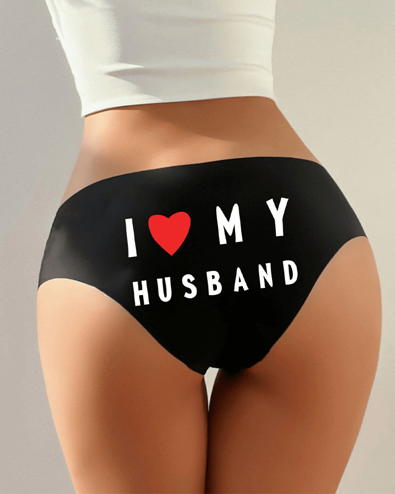 Black 'I Love My Husband' panties, ultra-soft and sexy lingerie for a romantic gift.