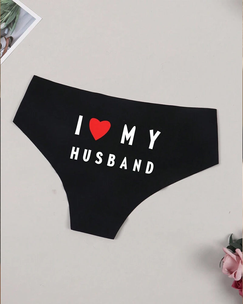 Black 'I Love My Husband' panties, a romantic and ultra-soft lingerie gift.