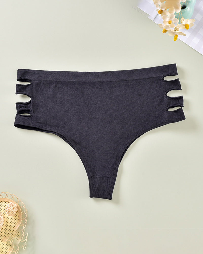 Black plus size high waist triangle panties with cut-out details, classic sexy style