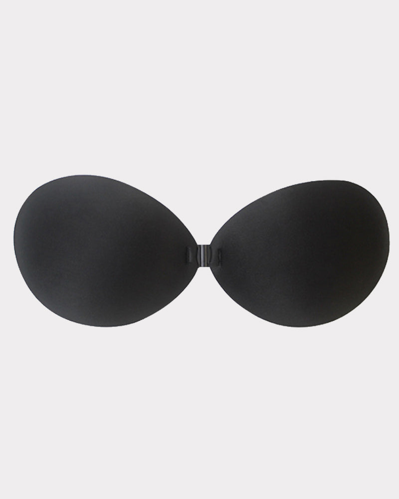 Black invisible push-up bra, seamless design for natural lift and nipple protection.